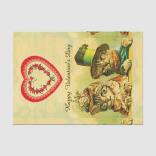 FUNNY OLD FASHION VALENTINE'S DAY CATS WITH HEARTS TISSUE PAPER