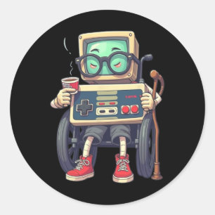 Funny Old Gamer Retro 80s 90s Video Game Controlle Classic Round Sticker