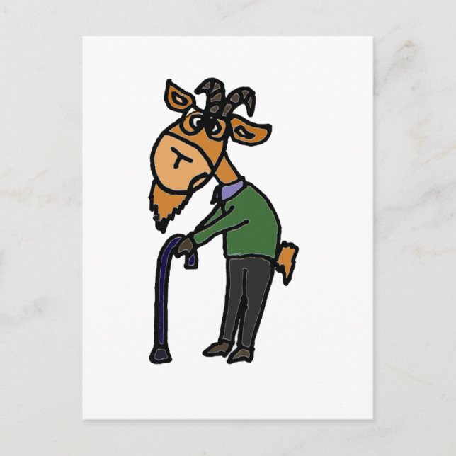 Funny Old Goat Original Art Cartoon Postcard (Front)