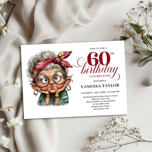 Funny Old Lady 60th Birthday Party Invite Template (Funny Old Lady 60th Birthday Party Invite Template)