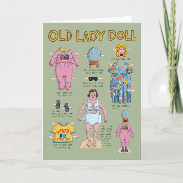 FUNNY Old Lady Paper Doll. Card (Front)