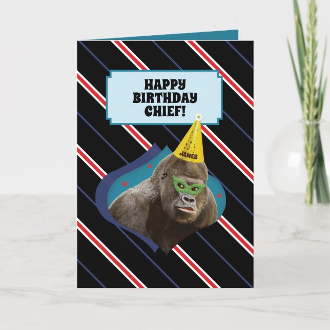 Funny Old Man Birthday Card With Gorilla (Front)