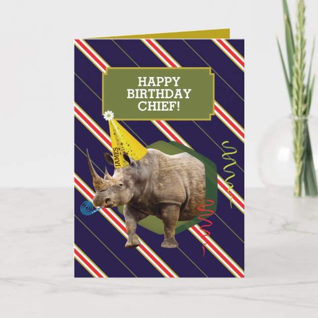 Funny Old Man Birthday Card With Rhino (Front)