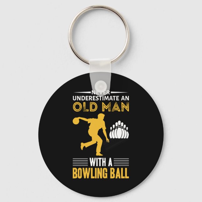 funny old man bowling word art key ring (Front)