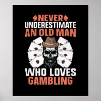 Funny old man Gambling word art Casino game room