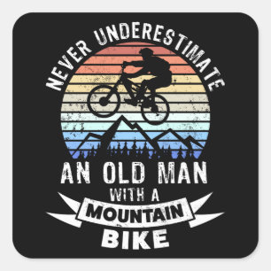 Funny Old Man Mountain Biking MTB Gift Square Sticker
