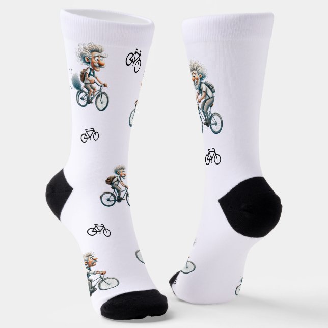 Funny Old man on a bicycle for cycling fans Socks (Angled)