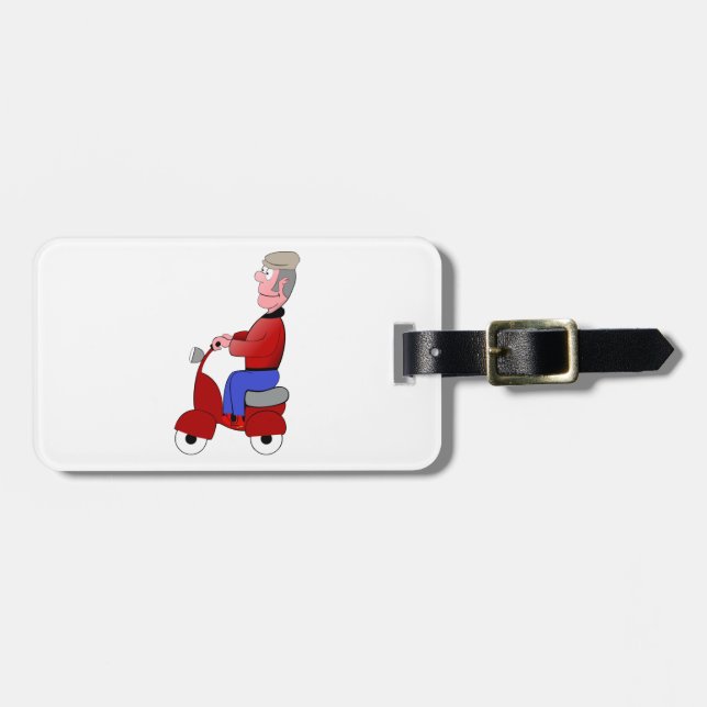 Funny Old Man Riding Red Scooter Luggage Tag (Front Horizontal)