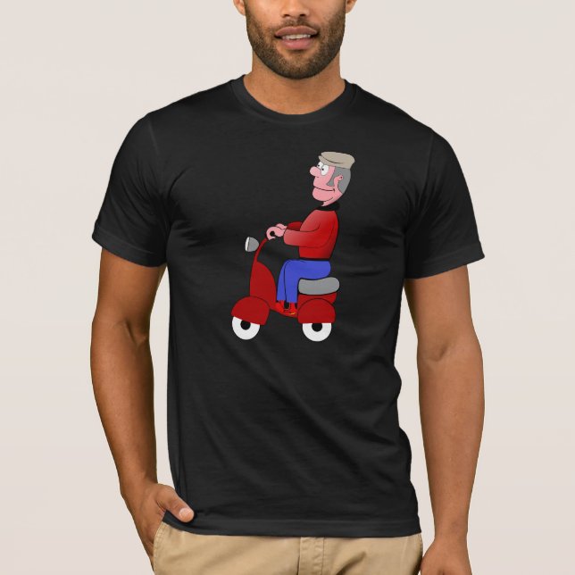 Funny Old Man Riding Red Scooter T-Shirt (Front)