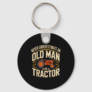 Funny old man tractor quote vintage farming humour key ring