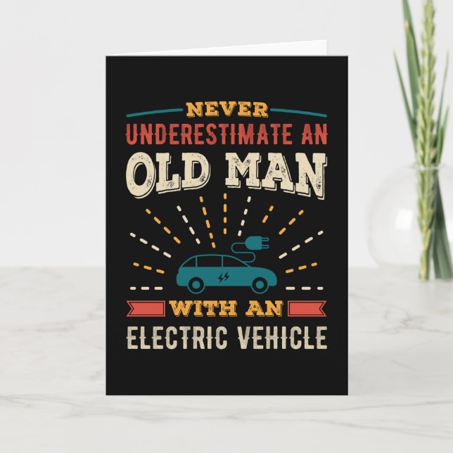 Funny Old Man with Electric Vehicle EV Retro Gift Card (Front)
