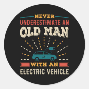 Funny Old Man with Electric Vehicle EV Retro Gift Classic Round Sticker