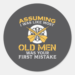 Funny Old Men Who Loves Darting  Classic Round Sticker