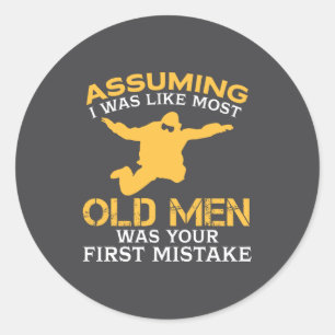 Funny Old Men Who Loves Skydiving  Classic Round Sticker