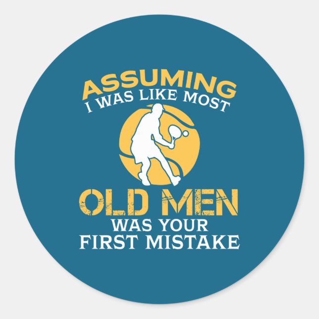 Funny Old Men Who Loves Tennis  Classic Round Sticker (Front)