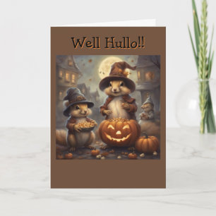 Funny Old World Squirrel Witch Halloween Card