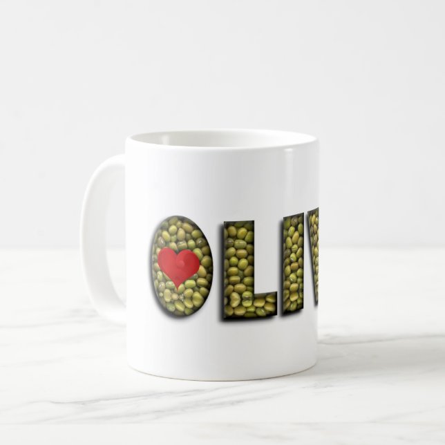 Funny Olive Heart Green Olives Typography Food Coffee Mug (Front Left)