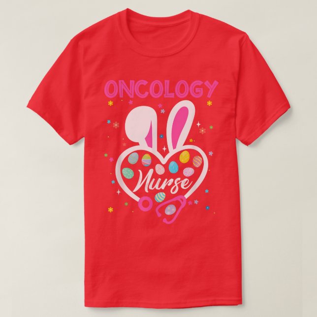 Funny Oncology Nurse Bunny Stethoscope Heart Easte T-Shirt (Design Front)