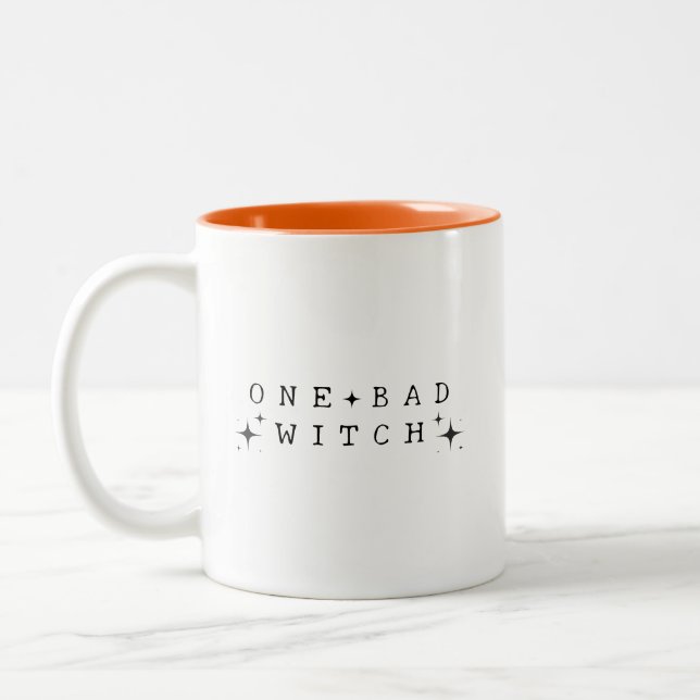 Funny One Bad Witch Modern Halloween Two-Tone Coffee Mug (Left)