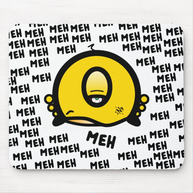 Funny One-Eyed Cartoon “Meh” Mouse Mat (Front)