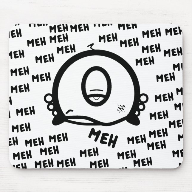 Funny One-Eyed Cartoon “Meh” Mouse Mat (Front)
