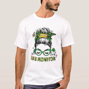 Funny One Lucky School Bus Monitor Messy Bun St Pa T-Shirt