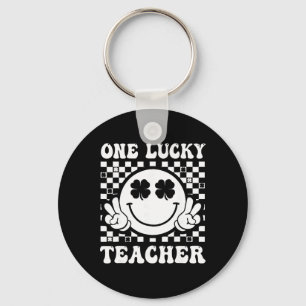 Funny One Lucky Teacher Retro Smile Shamrock St Pa Key Ring