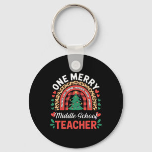 Funny One Merry Middle School Teacher Rainbow Chri Key Ring