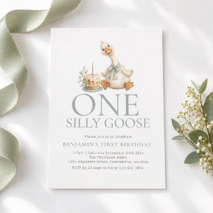 Funny One Silly Goose Photo 1st Birthday Invitation
