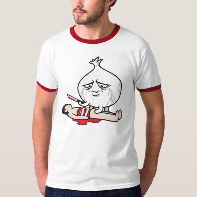 Funny Onion Crying, Cutting Human T-Shirt (Front)