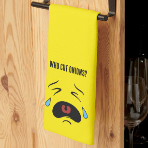 Funny Onions Emoticon Sad Crying Face Emoji Tea Towel