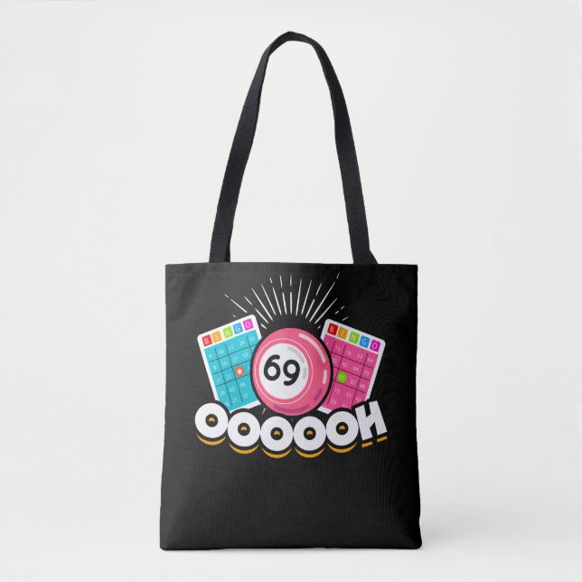 Funny Oooooh 69 Queen Bingo Fan LGBT Tote Bag (Front)