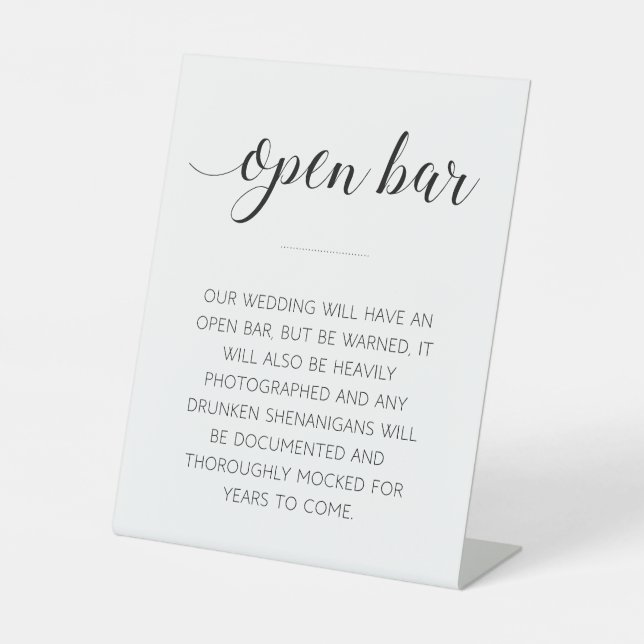 Funny Open Bar At Wedding Sign (Front)