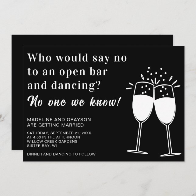 Funny Open Bar Dancing Casual Wedding Invitation (Front/Back)