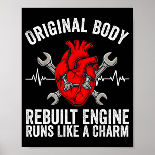Funny open heart surgery art for men women heart poster