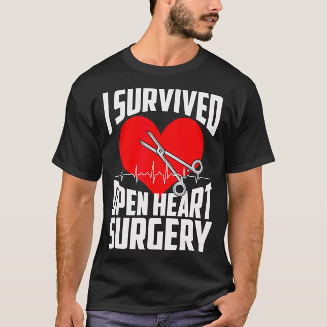 Funny Open Heart Surgery Gift Men Cool Survived He T-Shirt (Front)