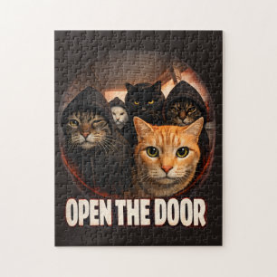 Funny "Open The Door" Cats in Hoodies Jigsaw Puzzle