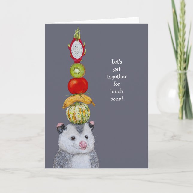 Funny opossum card inviting a friend to lunch (Front)