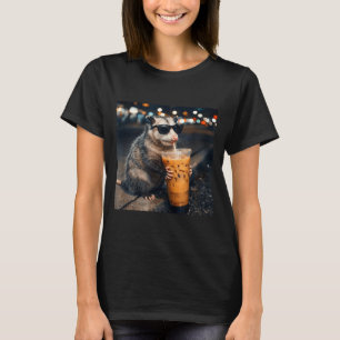 Funny opossum drinking iced coffee meme T-Shirt