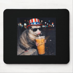 Funny Opossum Iced Coffee Meme Retro Urban Gen Z Mouse Mat