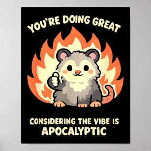 Funny opossum kawaii mental health apocalyptic vib poster