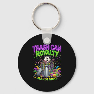 Funny opossum king in trash can mardi gras beads F Key Ring