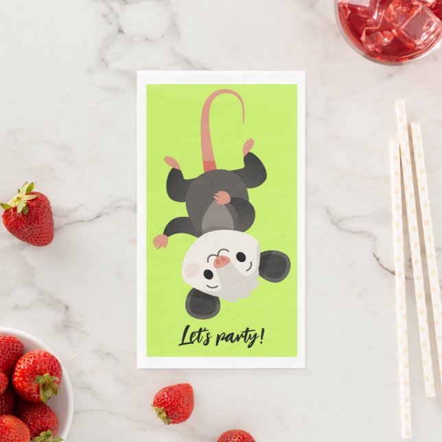 Funny Opossum “Let’s Party” Green Napkin (Insitu)