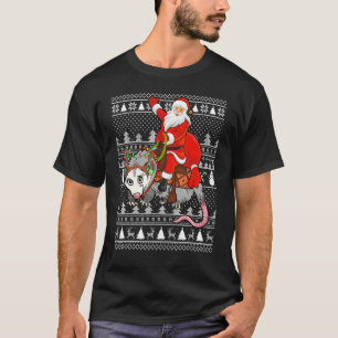 Funny Opossum Lover Santa Riding Opossum Ugly Chri T-Shirt