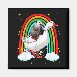 Funny opossum riding goose rainbow chaotic trash magnet