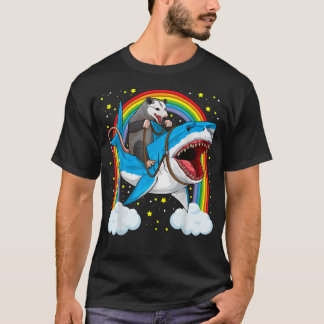 Funny Opossum Riding Shark Possum Marsupial T-Shirt