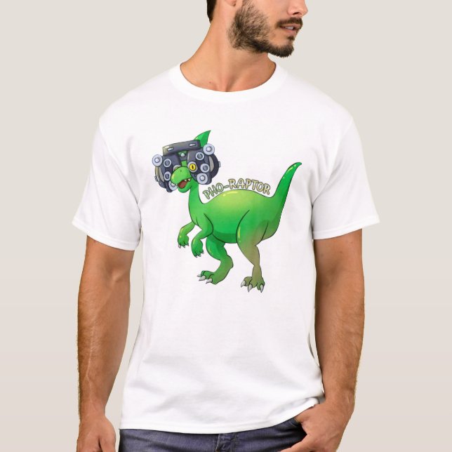 Funny Optometry Dinosaur Phoropter Pho-Raptor Opti T-Shirt (Front)