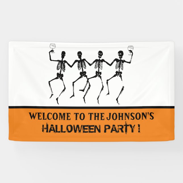  Funny Orange and Black Dancing Skeleton Halloween Banner (Horizontal)