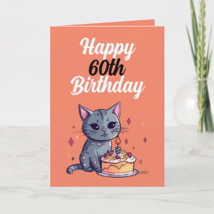Funny Orange and White Cat Husband 60th Birthday Card