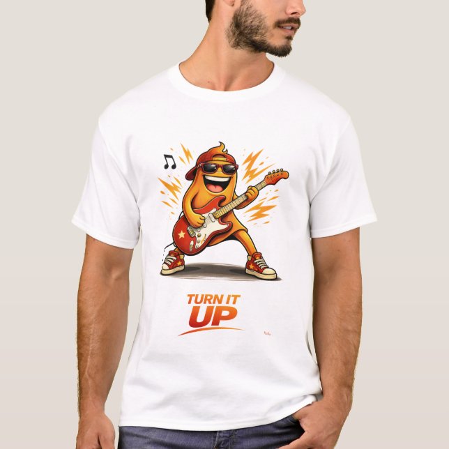 Funny Orange Bass Player Character Music  T-Shirt (Front)